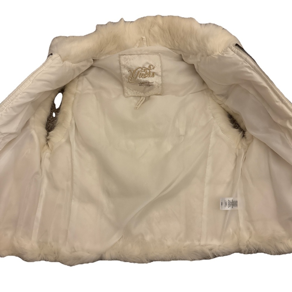 Guess Jeans Outerwear Puffer Vest w/ Fur Trim Size Medium Down Fill Off White - Picture 3 of 8